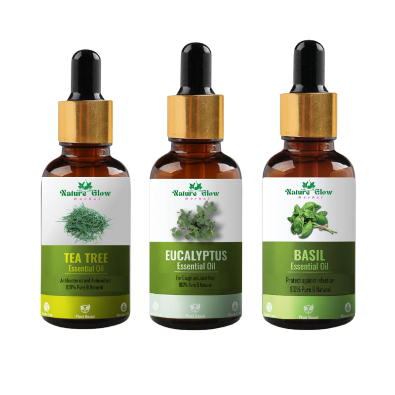 Nature Glow Herbal Tea Tree & Eucallypatus & Basil Essential Oil Combo
