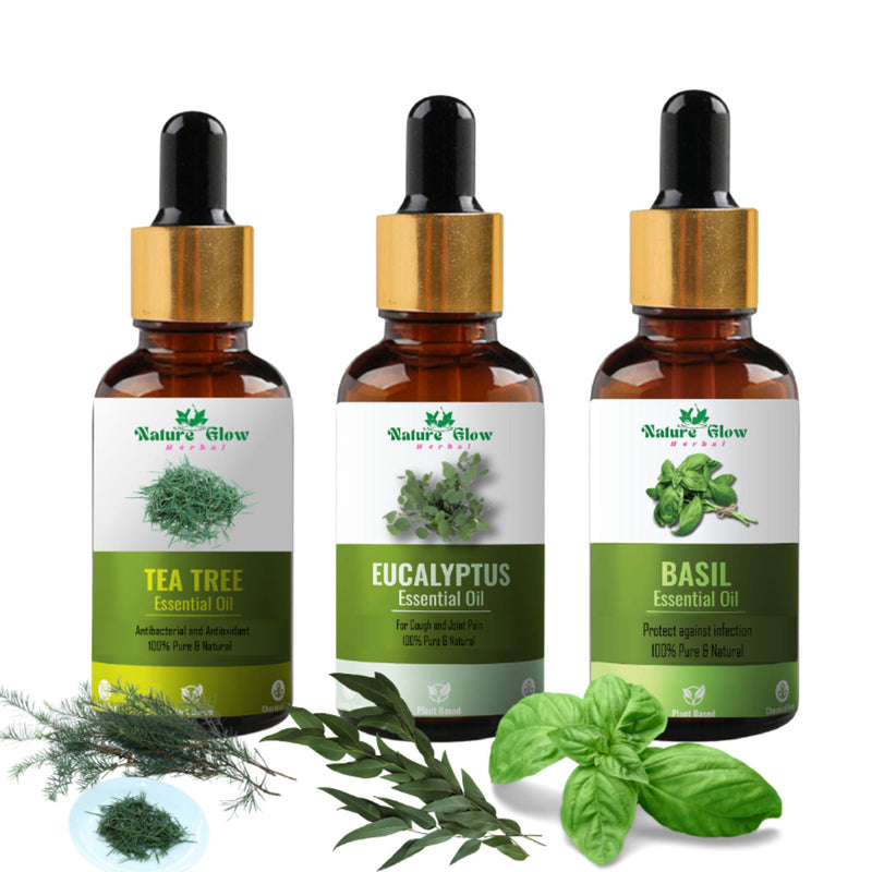Nature Glow Herbal Tea Tree & Eucallypatus & Basil Essential Oil Combo