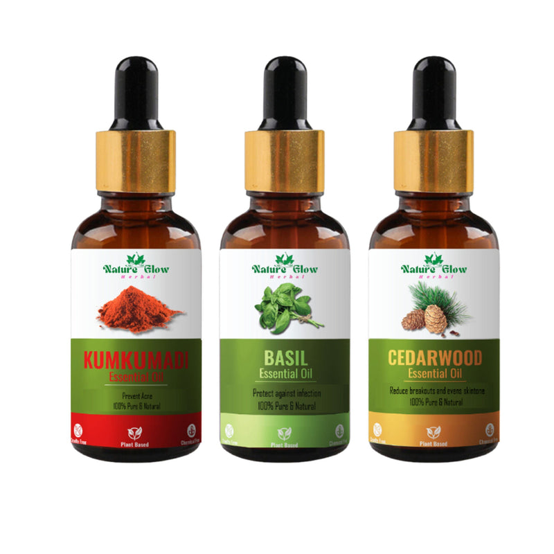 Nature Glow Herbal Kumkumadi & Basil & Cedarwood Essential Oil Combo