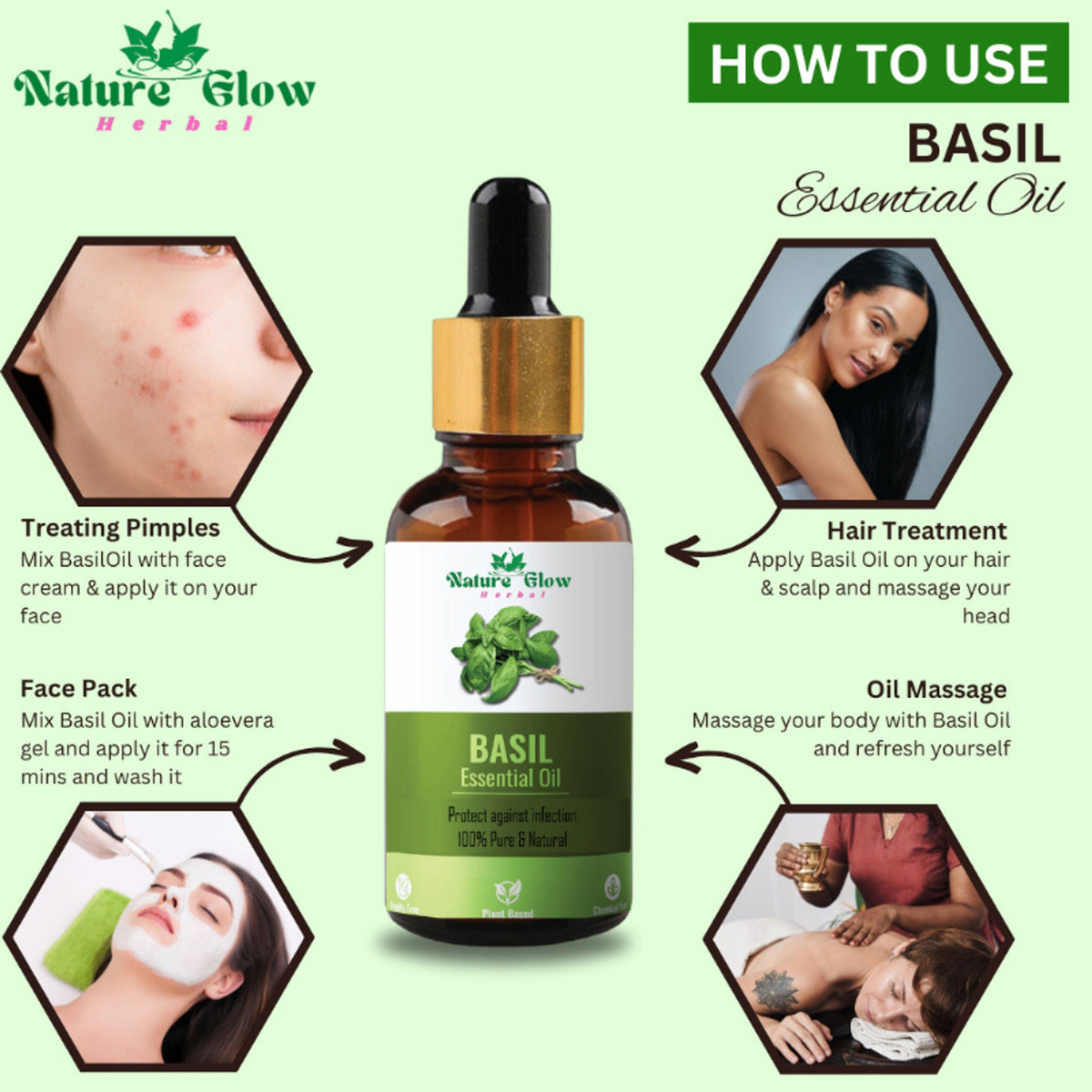Nature Glow Herbal Kumkumadi & Basil & Cedarwood Essential Oil Combo