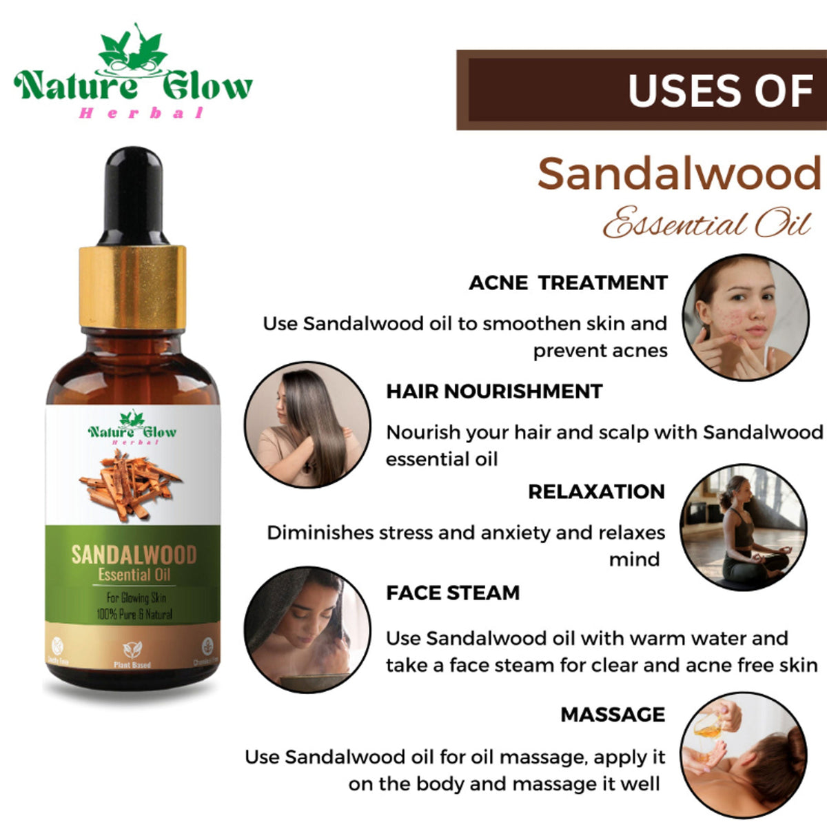 Nature Glow Herbal Sandalwood & Termaric & Eucallypatus Essential Oil Combo