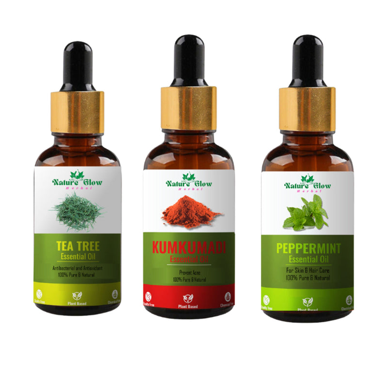 Nature Glow Herbal Tea Tree & Kumkumadi & Peppermint Esssential Oil Combo