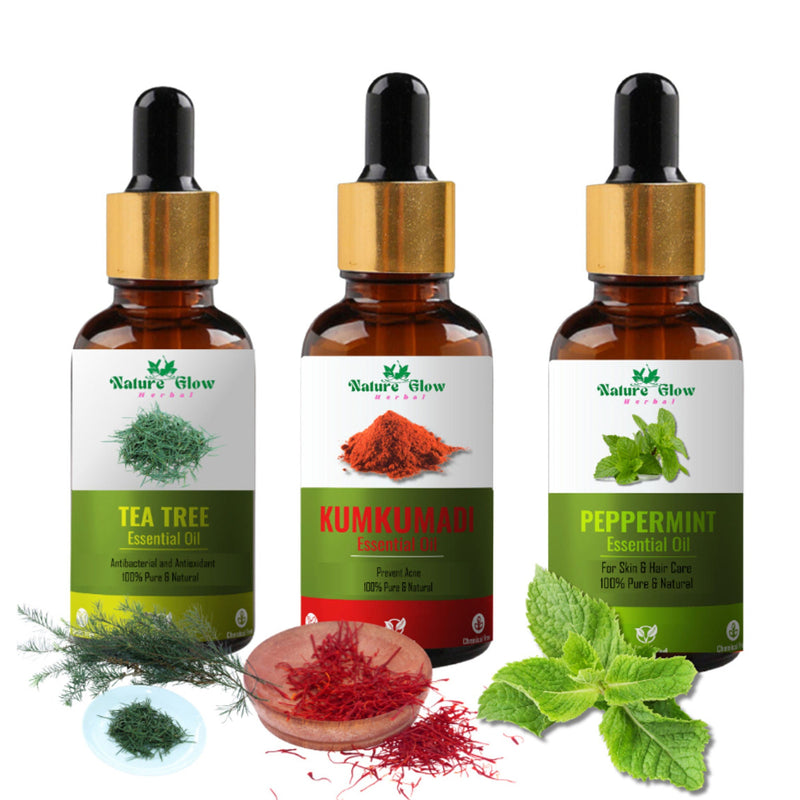 Nature Glow Herbal Tea Tree & Kumkumadi & Peppermint Esssential Oil Combo