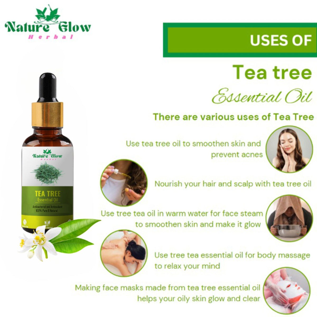 Nature Glow Herbal Tea Tree & Kumkumadi & Peppermint Esssential Oil Combo