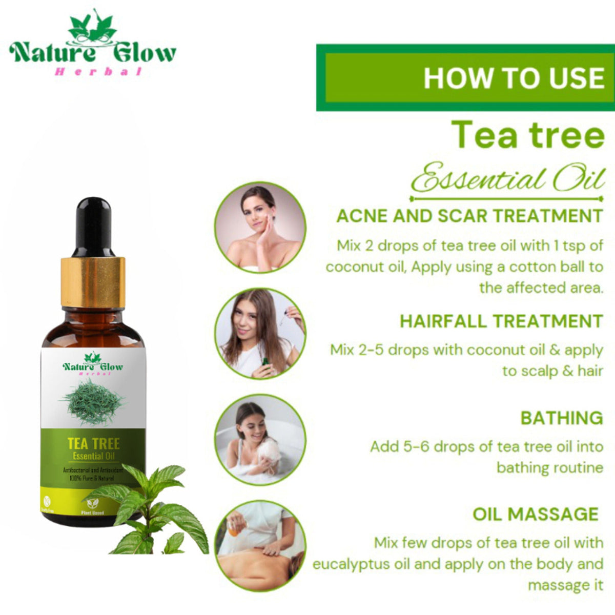 Nature Glow Herbal Tea Tree & Kumkumadi & Peppermint Esssential Oil Combo