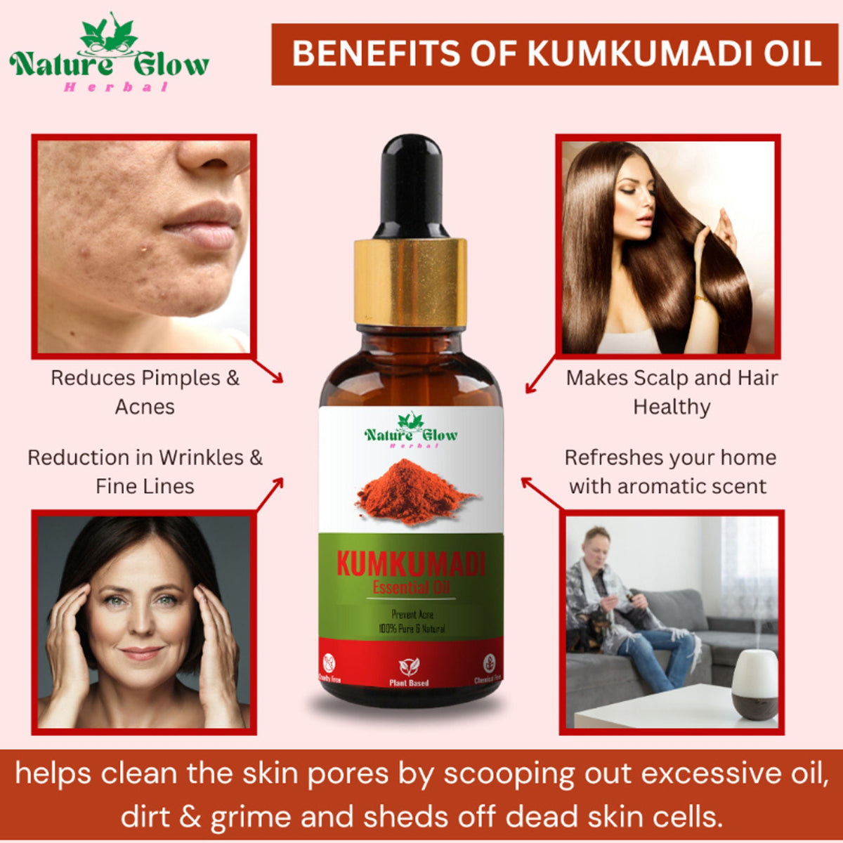 Nature Glow Herbal Tea Tree & Kumkumadi & Peppermint Esssential Oil Combo