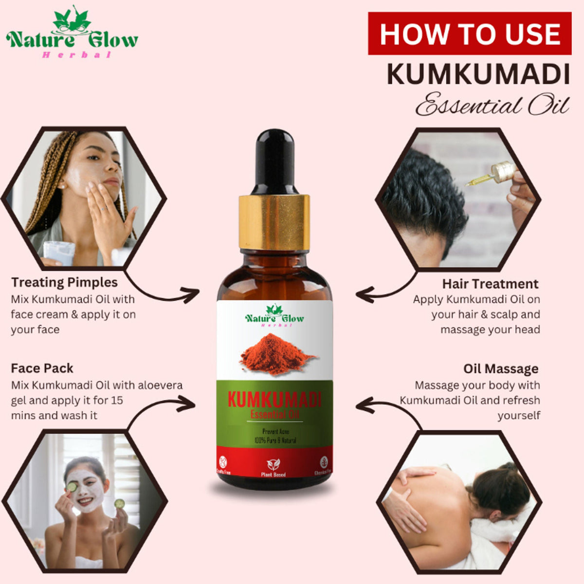 Nature Glow Herbal Tea Tree & Kumkumadi & Peppermint Esssential Oil Combo
