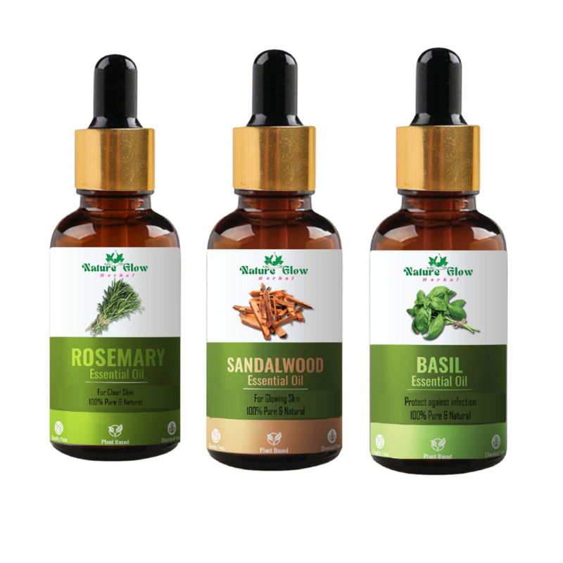Nature Glow Herbal Rosemary & Sandalwood & Basil Essential Oil Combo