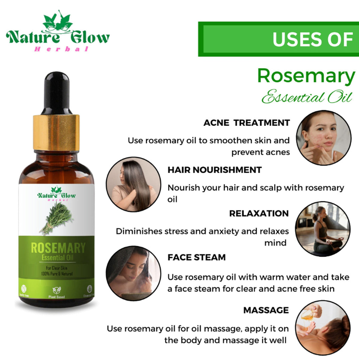 Nature Glow Herbal Rosemary & Sandalwood & Basil Essential Oil Combo