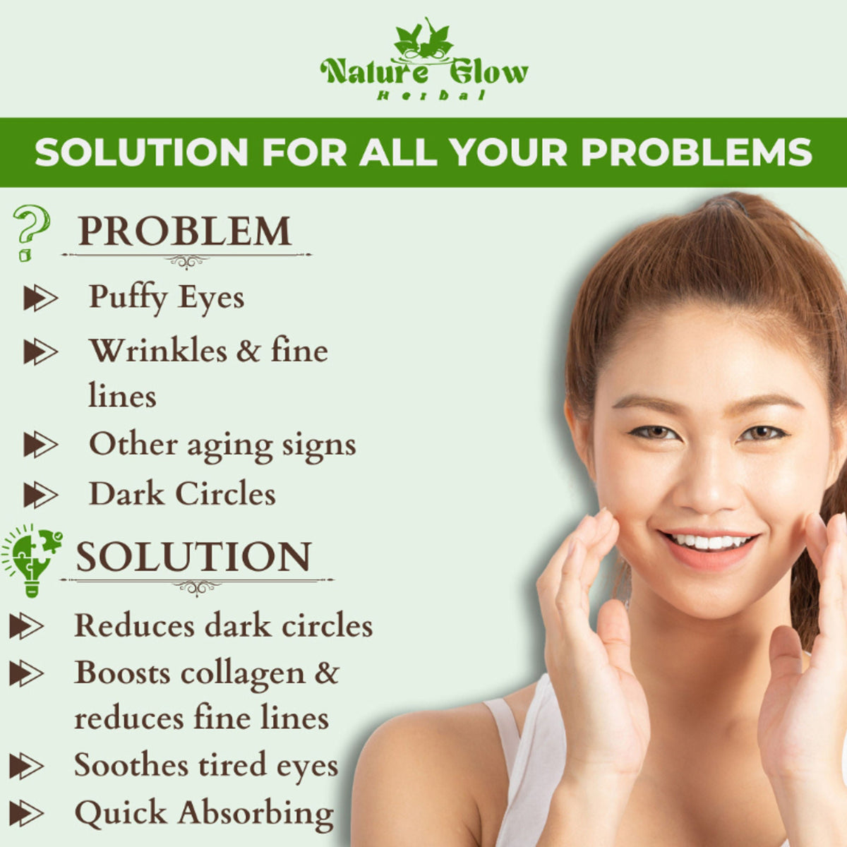 Nature Glow Herbal Under Eye Serum & Green Tea Roll On Combo