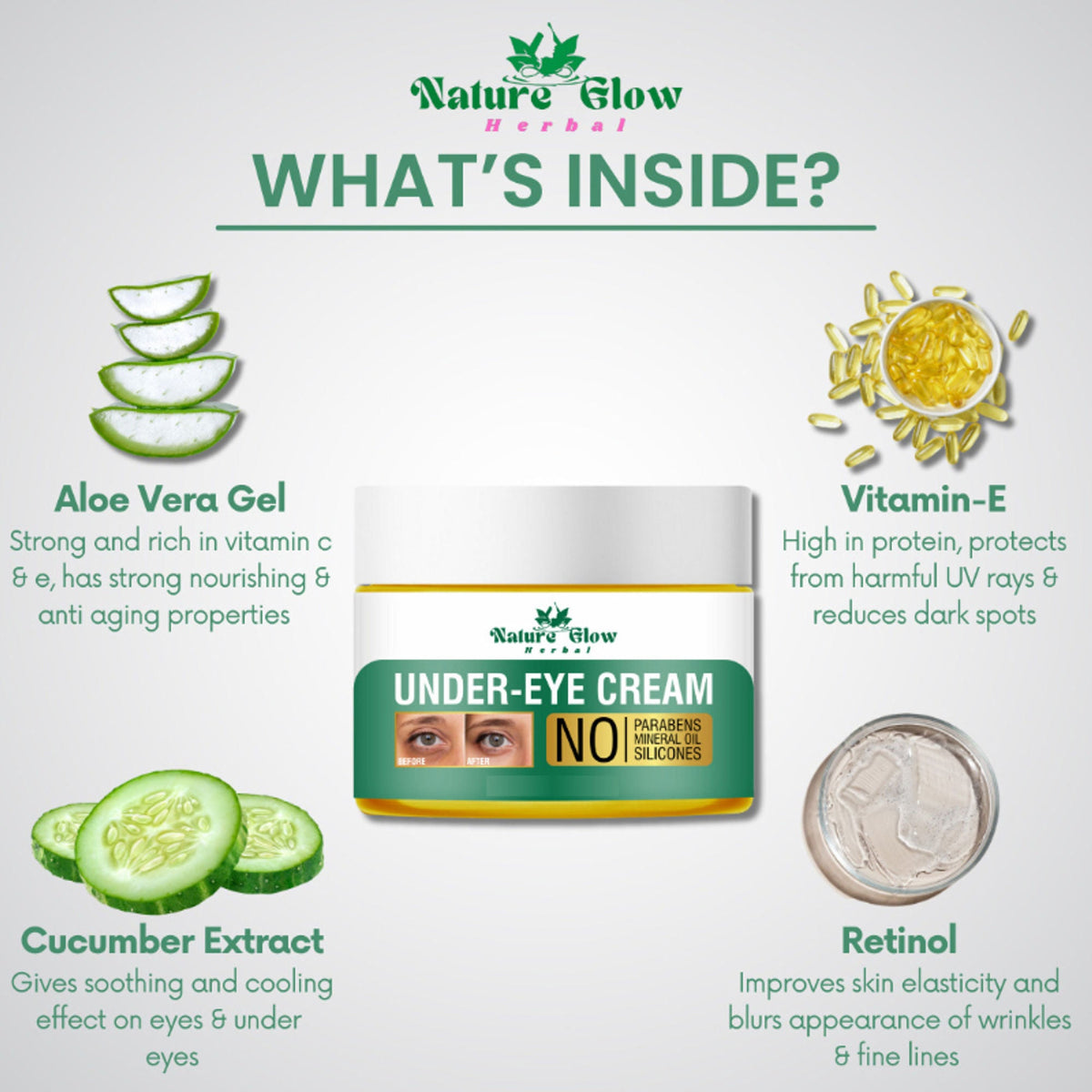 Nature Glow Herbal Under Eye Cream & Bluebery Roll On Combo