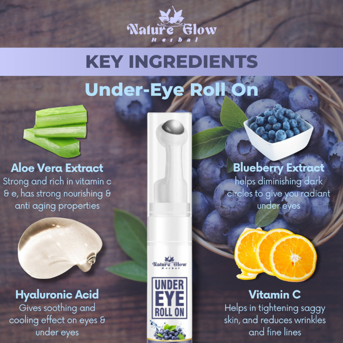 Nature Glow Herbal Under Eye Cream & Bluebery Roll On Combo