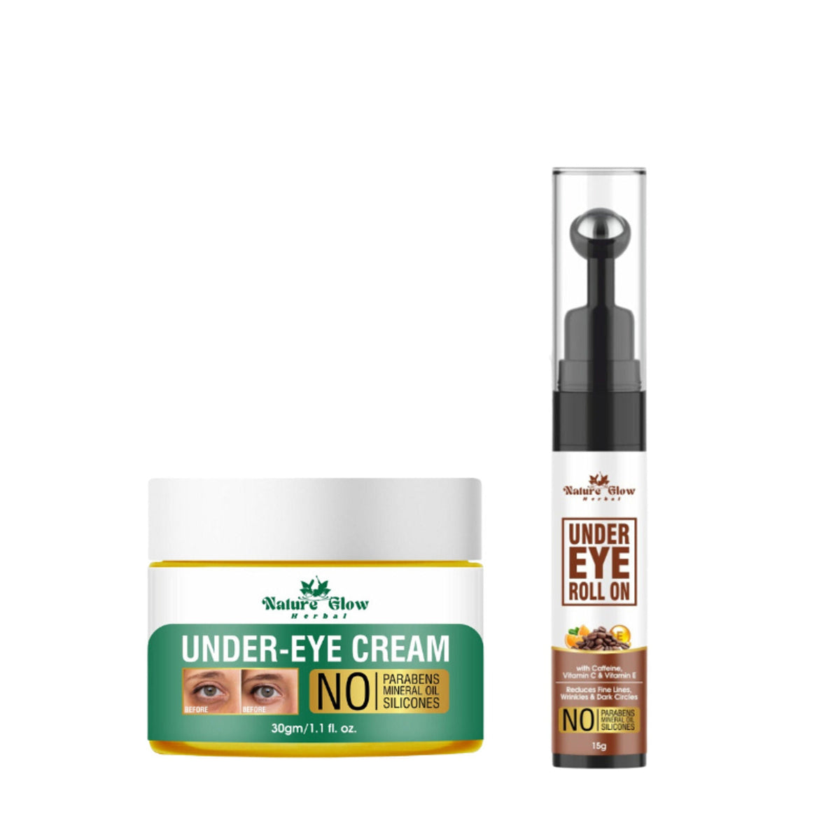 Nature Glow Herbal Under Eye Cream & Caffiene Roll On Combo