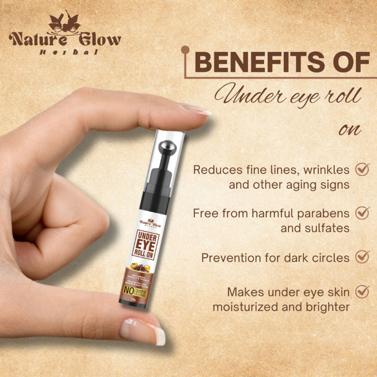 Nature Glow Herbal Under Eye Cream & Caffiene Roll On Combo