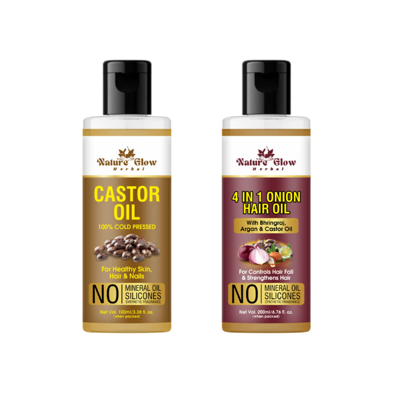 Nature Glow Herbal Castor Oil & 4 In 1 Hair Oil Combo
