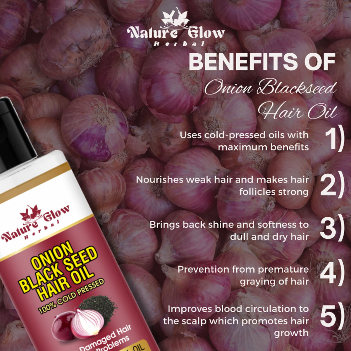 Nature Glow Herbal Bhringraj & Onion Black Seed Hair Oil Combo