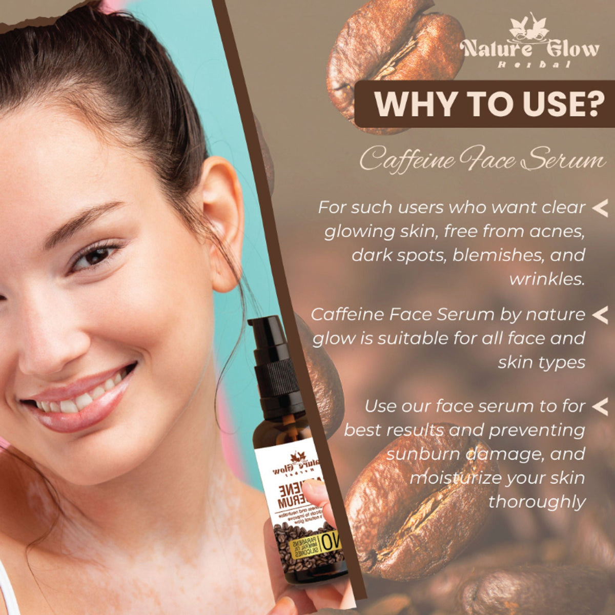 Nature Glow Herbal Caffeine Face Serum Hydrating Face Serum For Glowing Skin