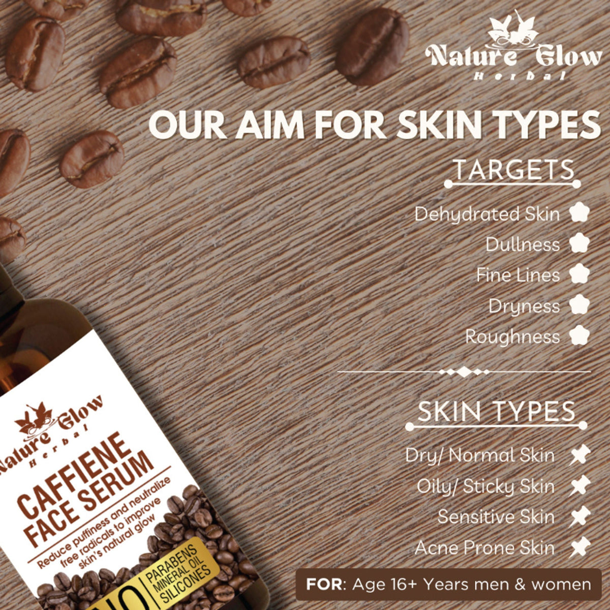 Nature Glow Herbal Caffeine Face Serum Hydrating Face Serum For Glowing Skin