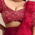 Cherry Red Lehenga With Ruffle Drape