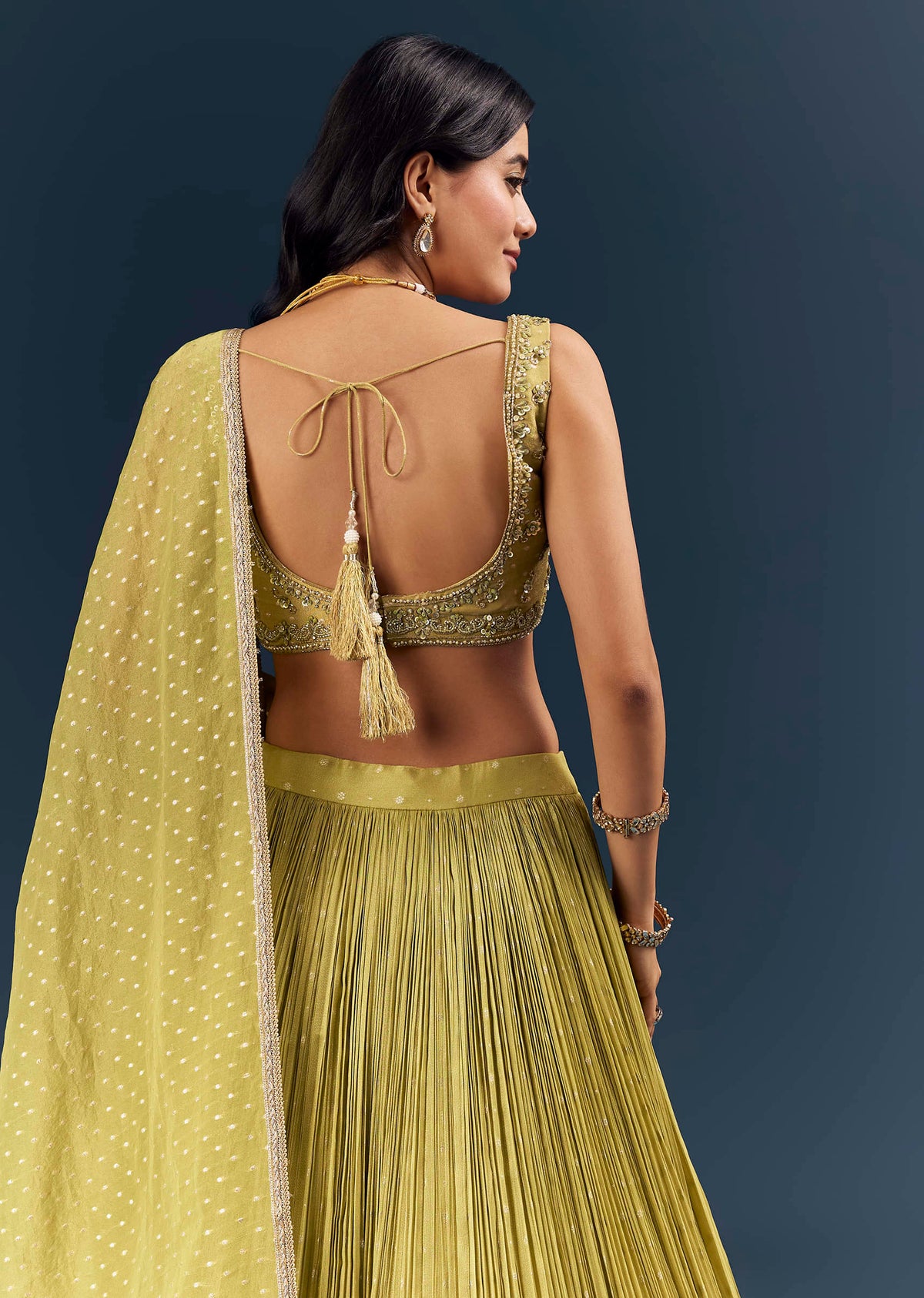 Citrus Green Banarasi Silk Bridesmaid Lehenga With Delicate Hand Embroidery