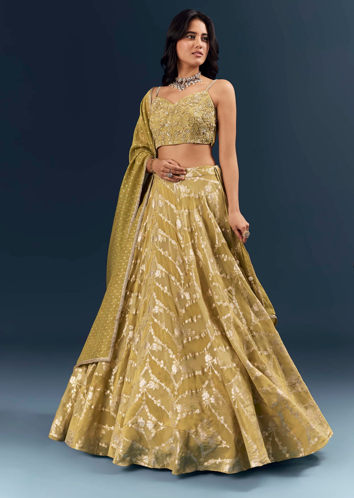 Citrus Green Banarasi Silk Bridesmaid Lehenga With Heavy Hand Embroidery