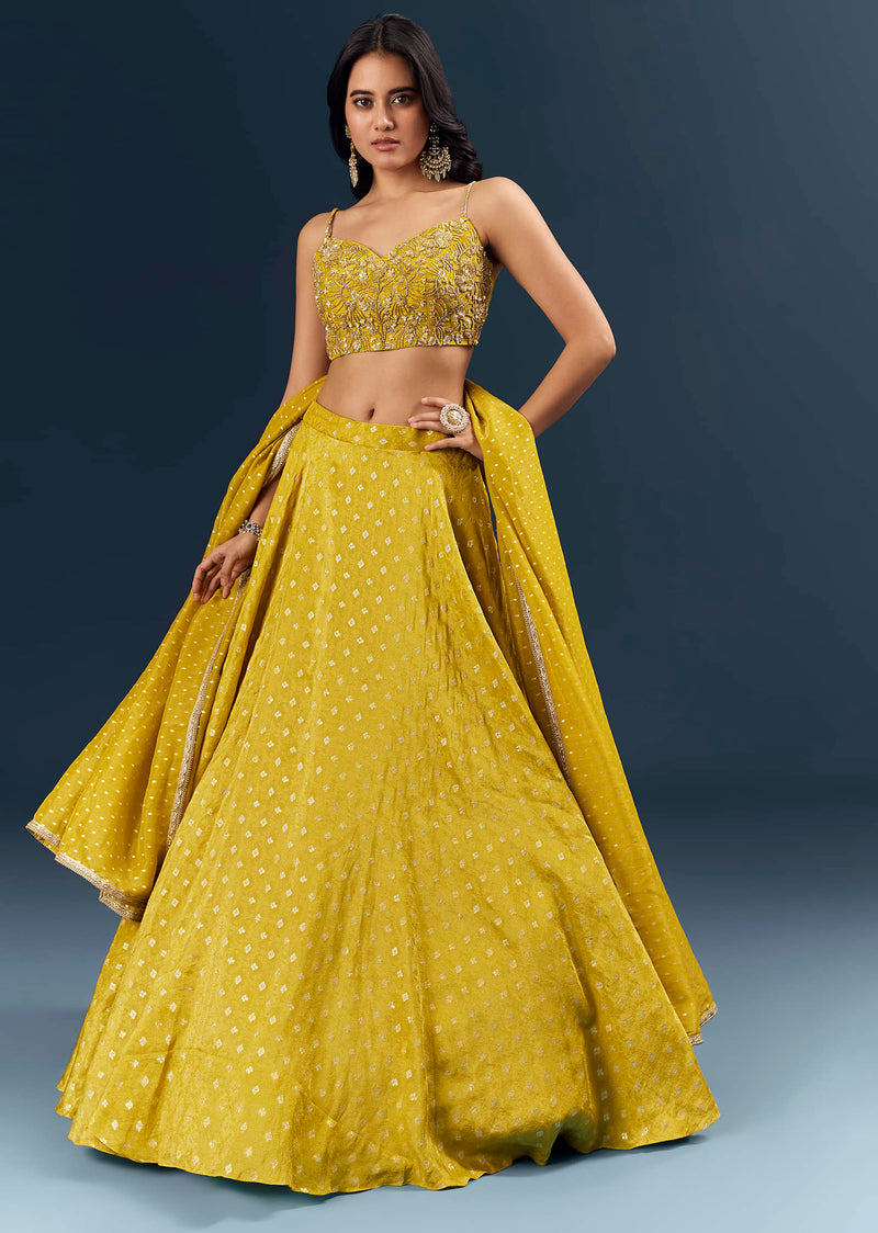 Citrus Green Banarasi Silk Bridesmaid Lehenga With Intricate Hand Embroidery