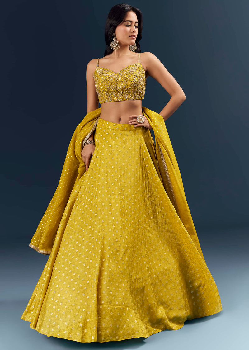 Citrus Green Banarasi Silk Bridesmaid Lehenga With Intricate Hand Embroidery