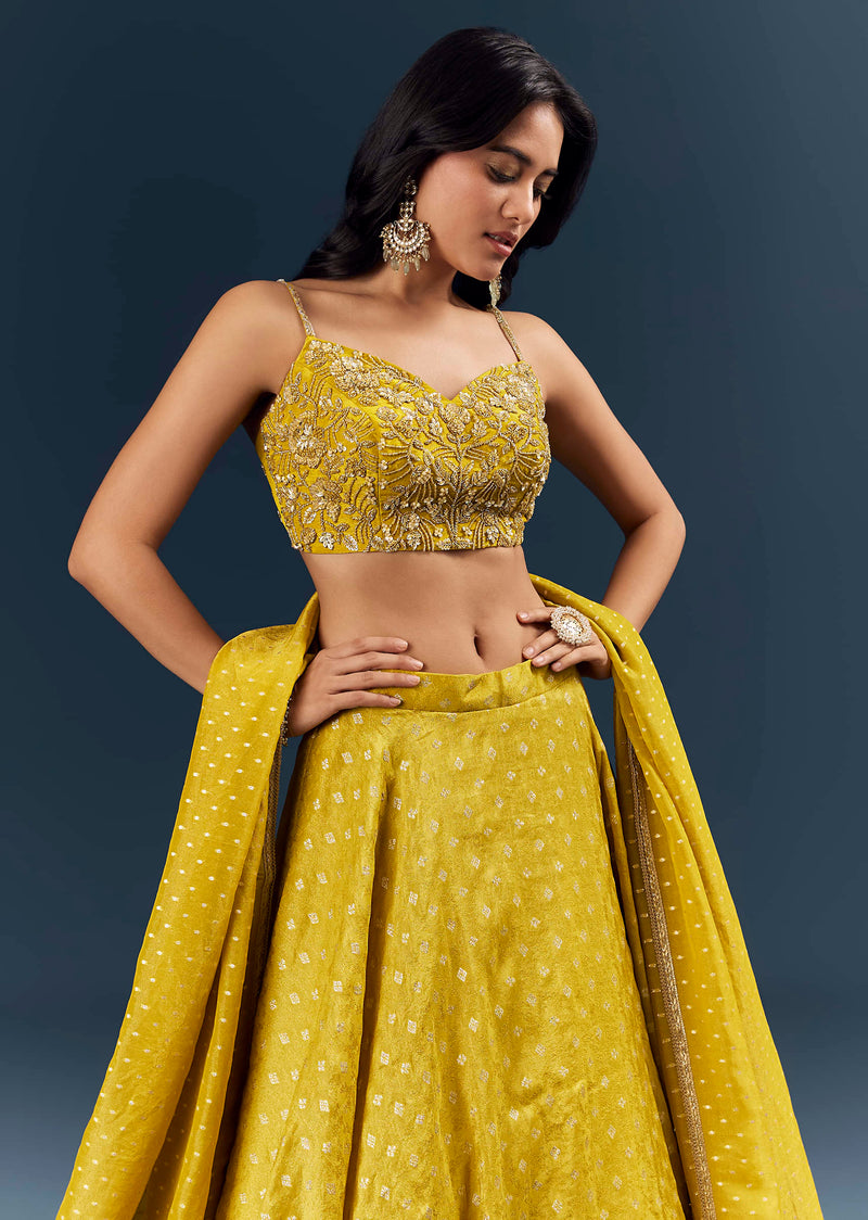 Citrus Green Banarasi Silk Bridesmaid Lehenga With Intricate Hand Embroidery