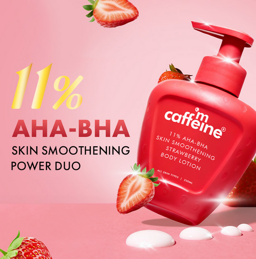 mCaffeine 11% AHA-BHA Skin Smoothening Strawberry Body Lotion