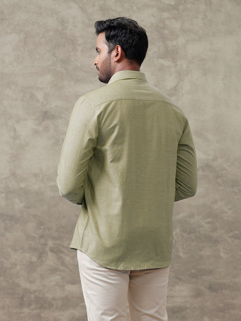 Men Linen Cotton Shirt Olive Green LF25