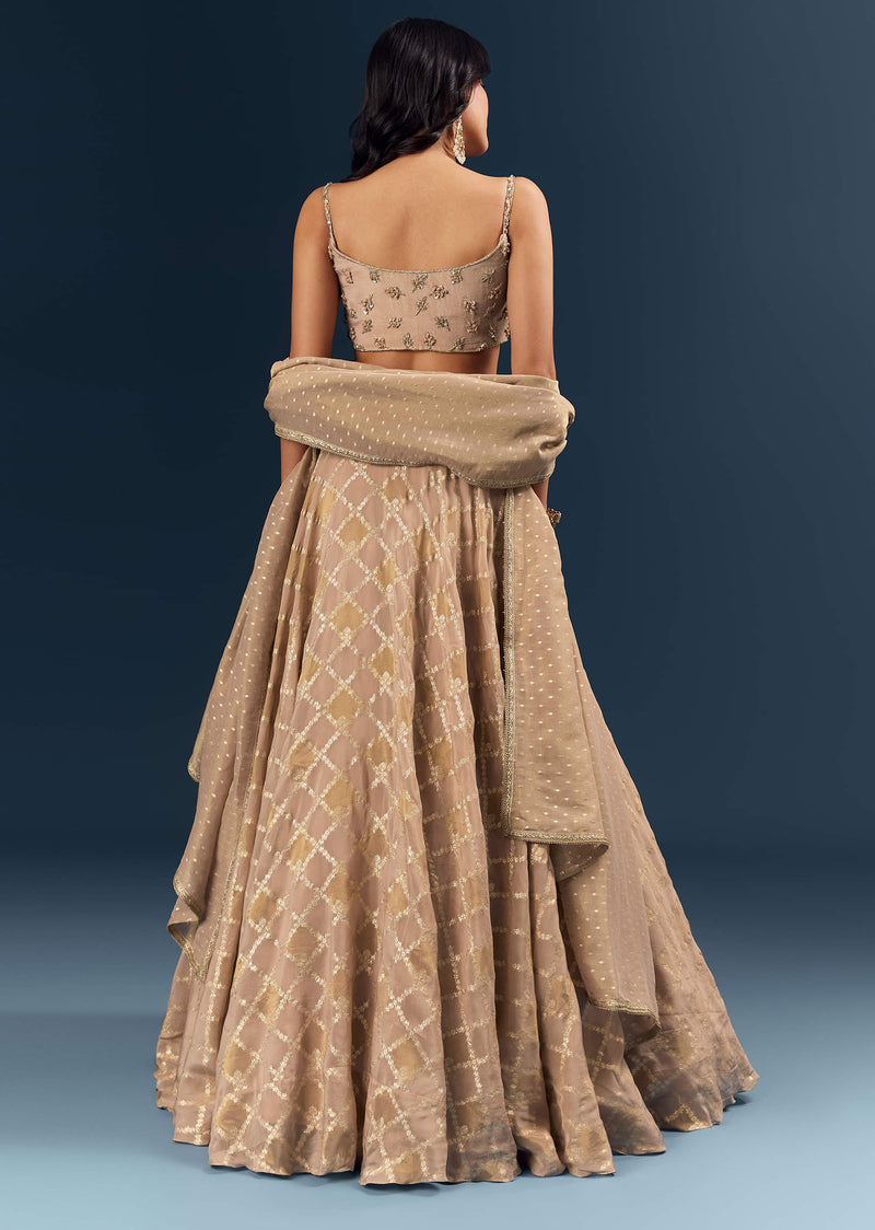 Copper Banarasi Silk Bridesmaid Lehenga With Heavy Hand Embroidery