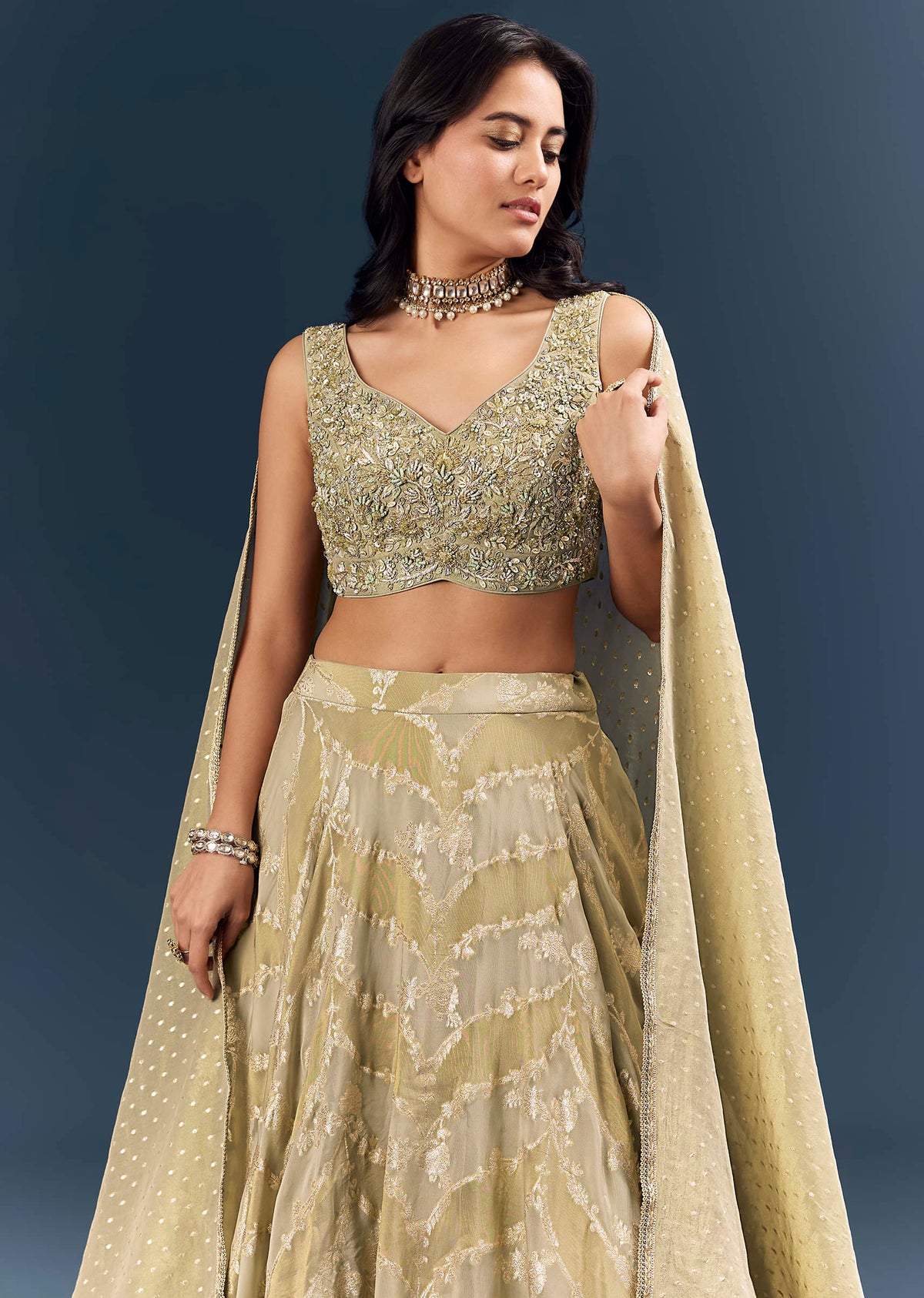 Cream Banarasi Silk Bridesmaid Lehenga With Heavy Hand Embroidery