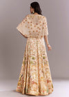 Cream Crepe Crop Top And Printed Skirt Set With Beads Embroidery