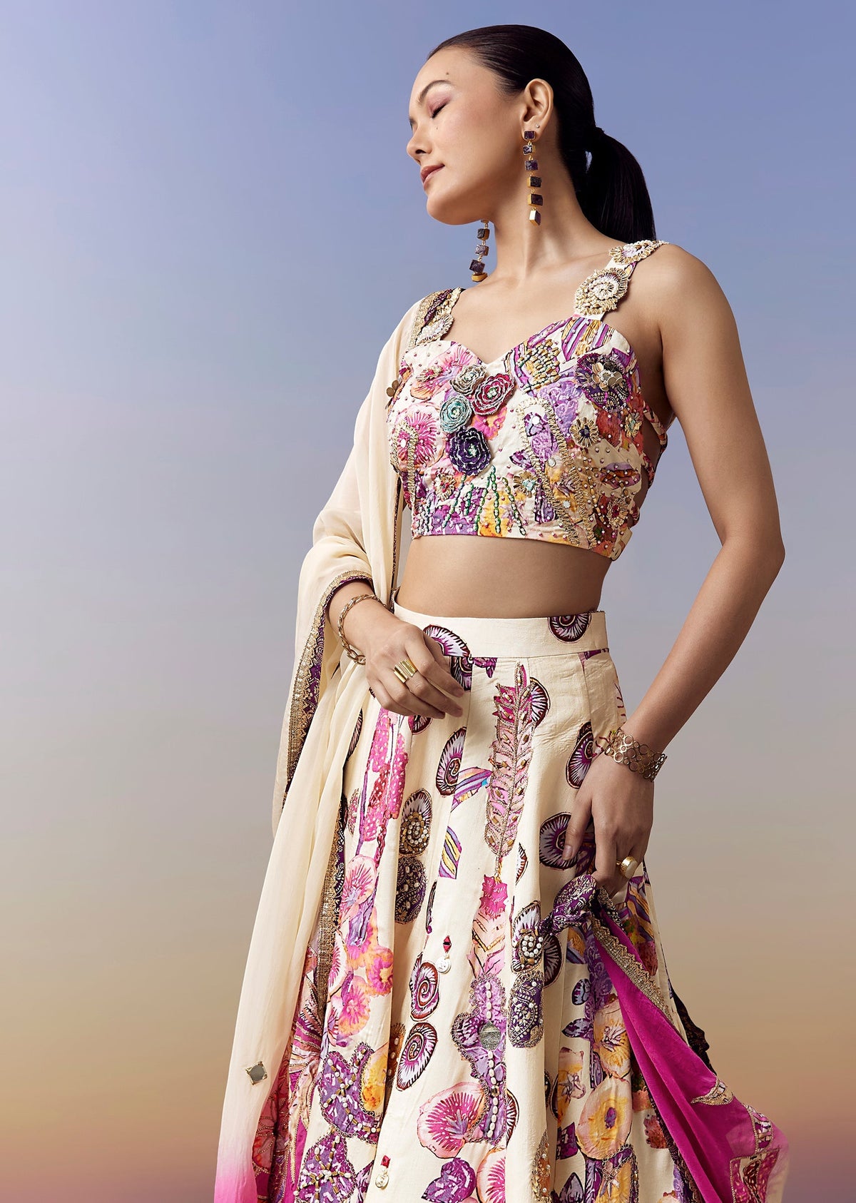 Cream Pastel Bridesmaid Lehenga With Gotta Moti Mirror Work