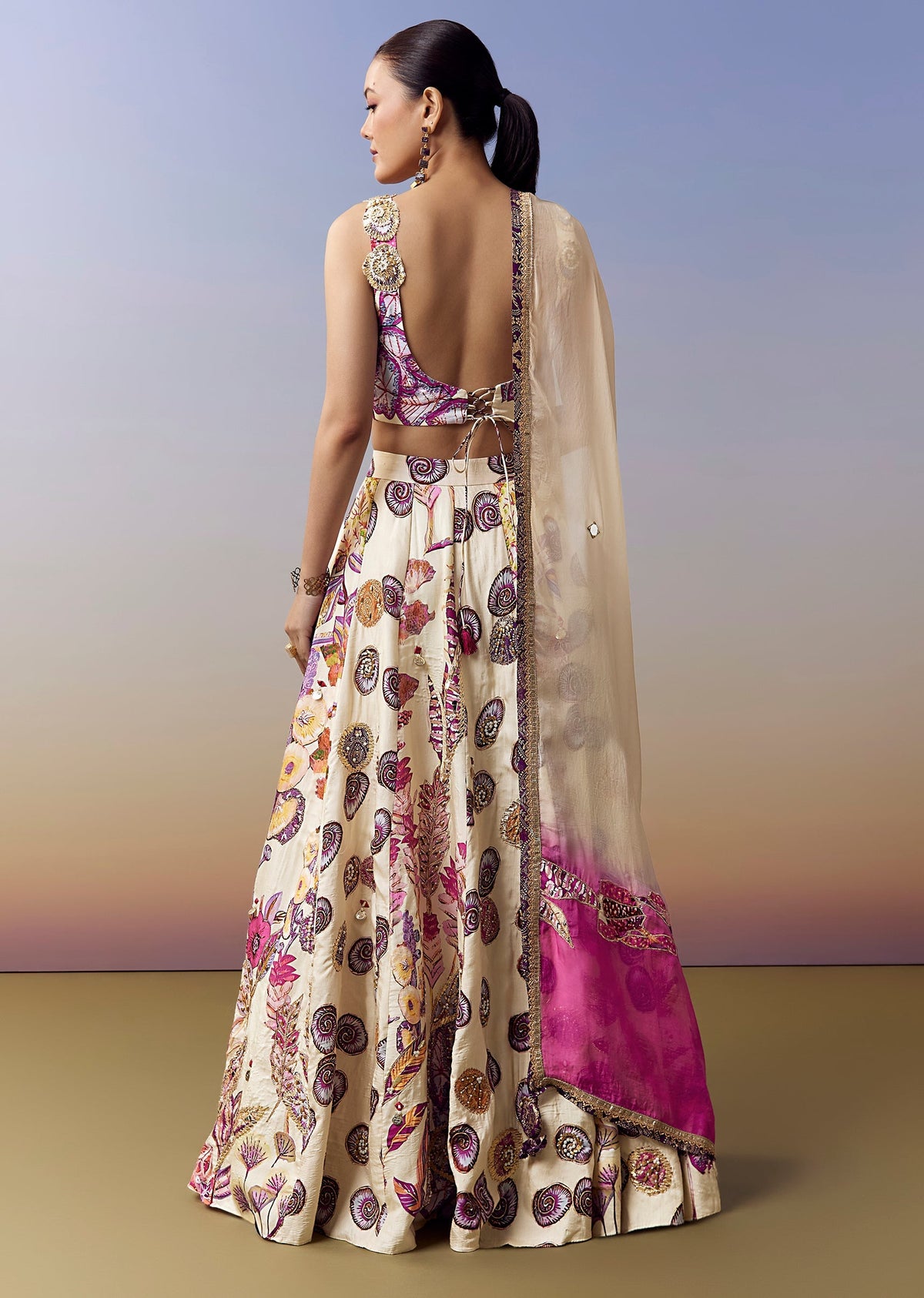 Cream Pastel Bridesmaid Lehenga With Gotta Moti Mirror Work