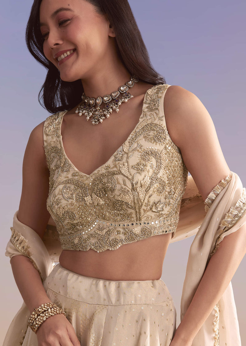 Cream Tissue Silk Bridesmaid Lehenga With Zardosi Embroidery