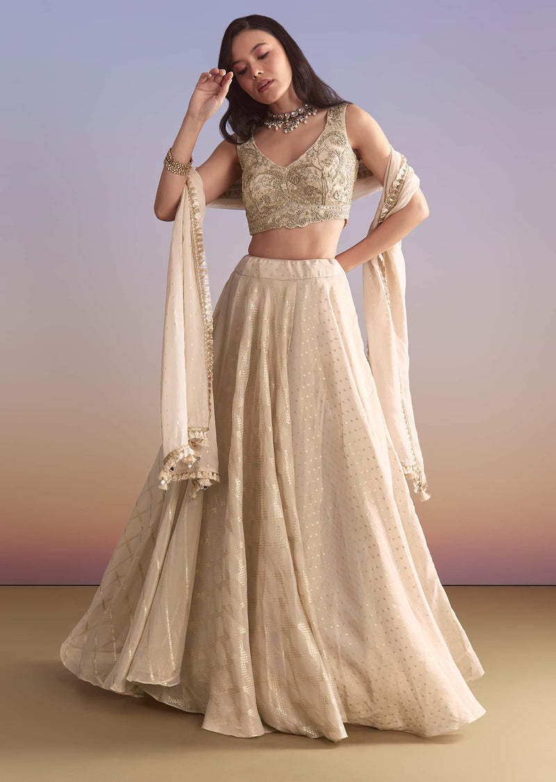 Cream Tissue Silk Bridesmaid Lehenga With Zardosi Embroidery