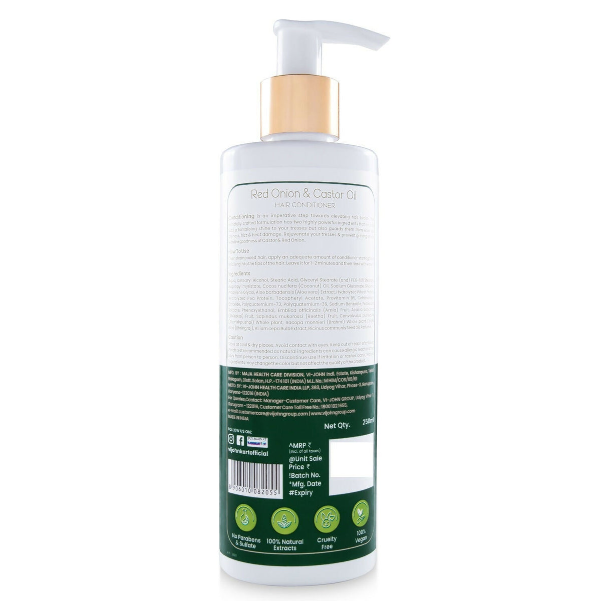 VI-JOHN Prakritik Red Onion & Castor Oil Conditioner to Prevent Dry Hair, 100% Natural Bio Actives