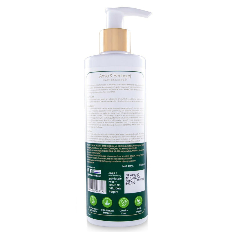 VI-JOHN Prakritik Amla & Bhringraj Conditioner, Vitamin C for deep-rooted care,100% Bio Actives