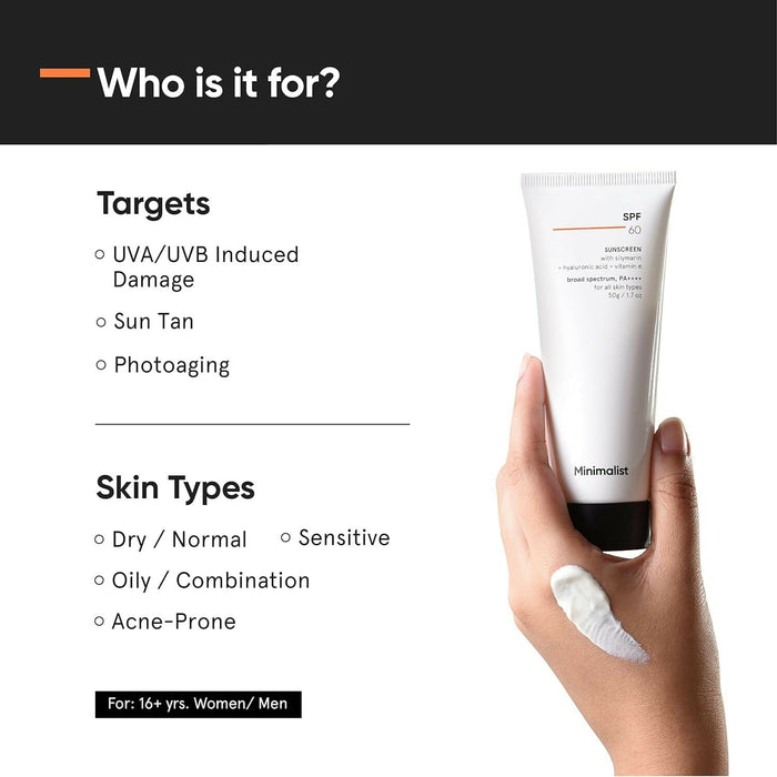Minimalist Sunscreen SPF 60 PA ++++ For Sensitive Skin Broad Spectrum Sunscreen With Potent Antioxidants & Advanced Filters