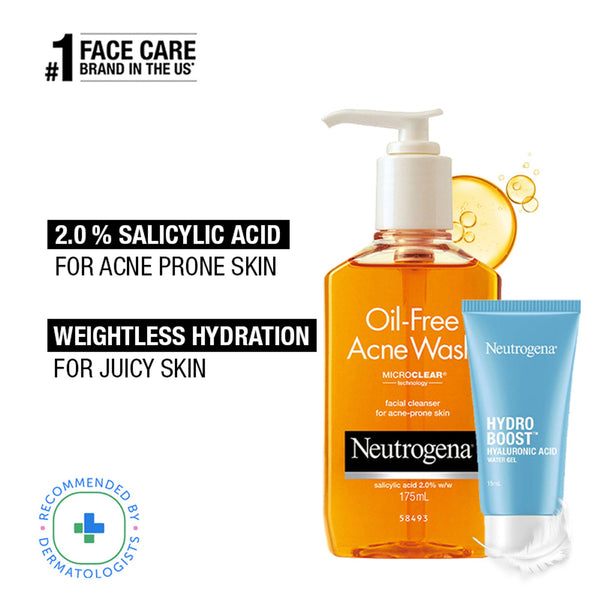 Neutrogena Monsoon Bestseller Duo - Oil-Free Acne Wash + Face Moisturizer For Supercharged Hydration