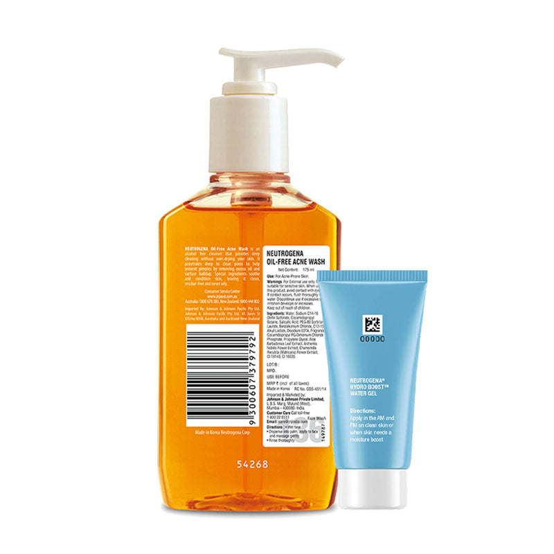 Neutrogena Monsoon Bestseller Duo - Oil-Free Acne Wash + Face Moisturizer For Supercharged Hydration