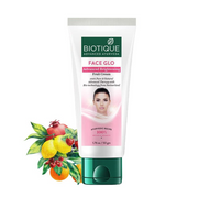 A tube of Biotique Bio White Advanced Fairness Treatment with a picture of a woman indicating the use on the face and a selection of fruits depicted around the image.