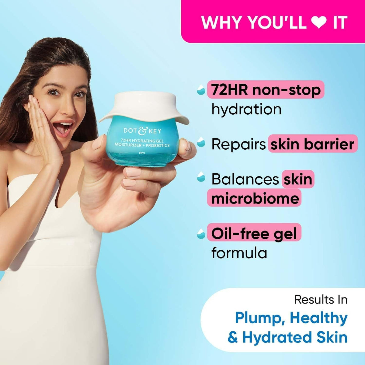 Dot & Key 72 Hr Hydrating Probiotic Face Gel With With Hyaluronic Acid, Kombucha & Rice Water