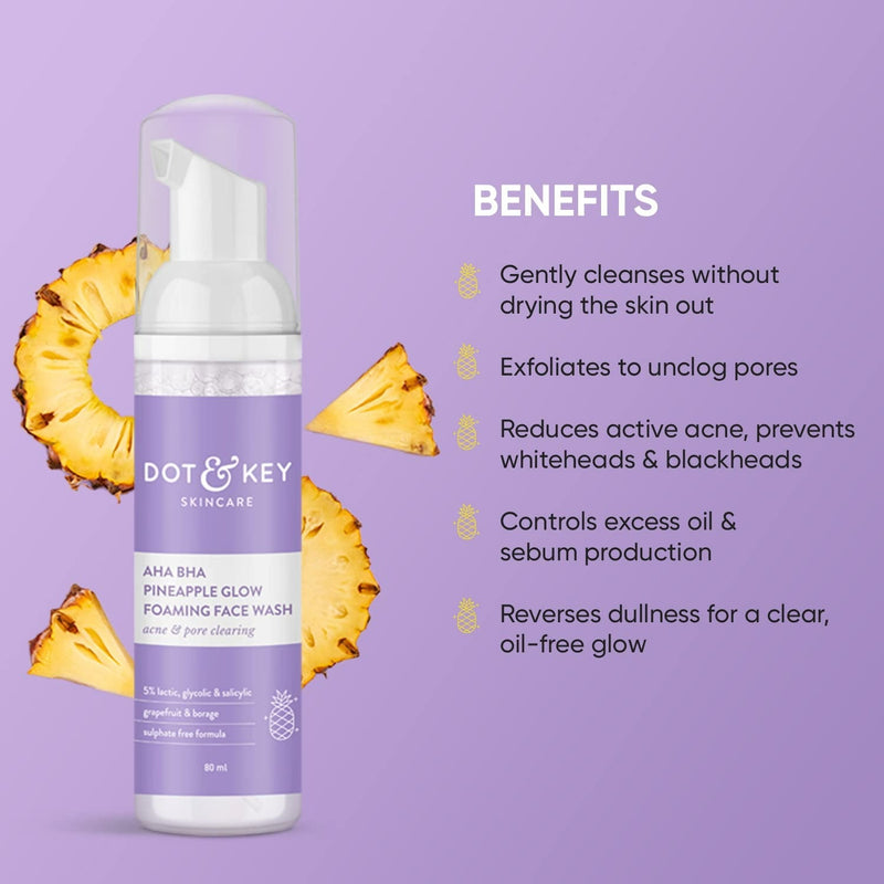 Dot & Key AHA BHA & Pineapple Glow Foaming Face Wash  For Glowing Skin, Oily, Acne Prone Skin,Sulphate Free