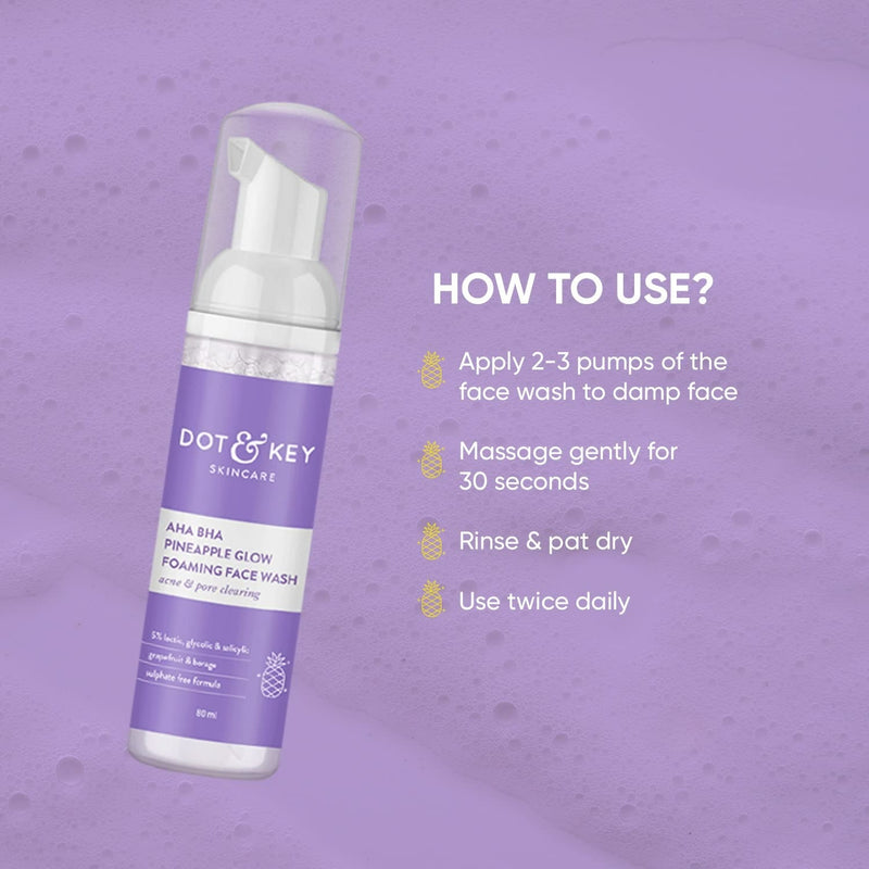 Dot & Key AHA BHA & Pineapple Glow Foaming Face Wash  For Glowing Skin, Oily, Acne Prone Skin,Sulphate Free