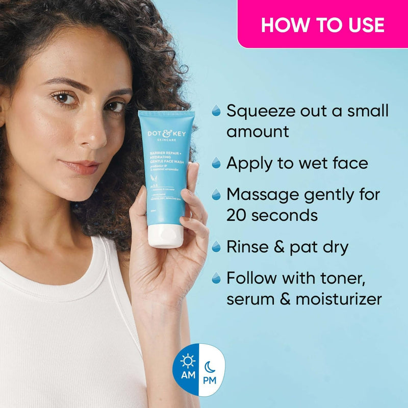 Dot & Key Barrier Repair Hydrating Gentle Face Wash For Dry, Normal & Sensitive Skin With Hyaluronic & Rice Water
