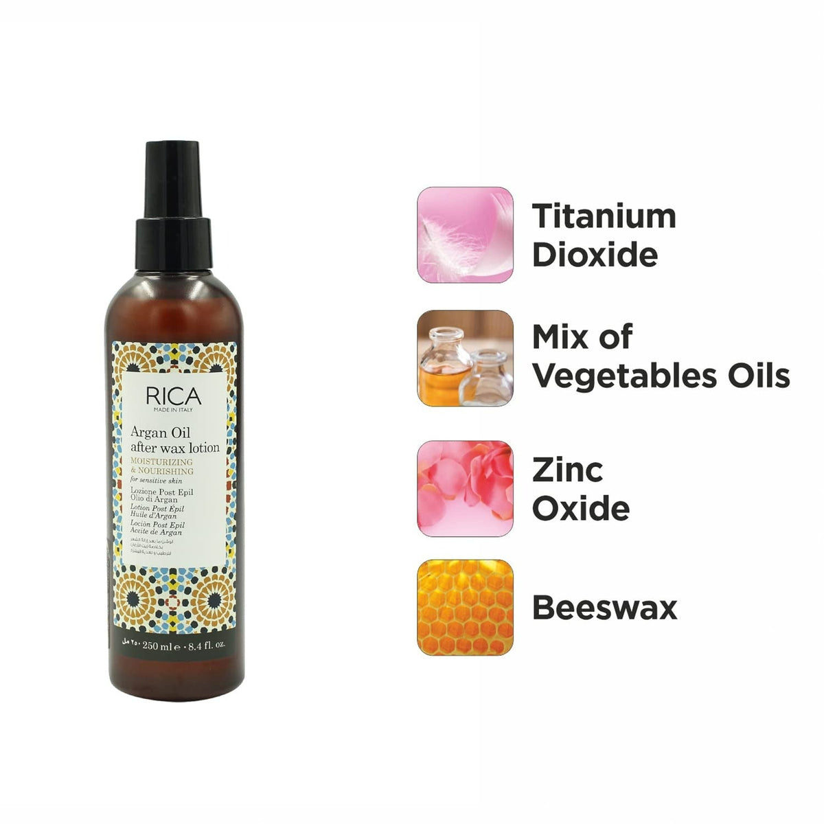 Rica Argan Oil After Wax Lotion for Sensitive Skin With Sun Flower Oil, Jojoba Oil & Vitamin E - Limited Time Offer