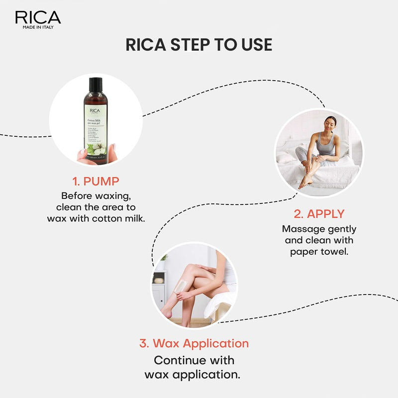 Rica Cotton Milk Pre-Wax Gel Cleansing Waxing Hair Cleaning with Naural Extracts for Hydration & Softening Skin
