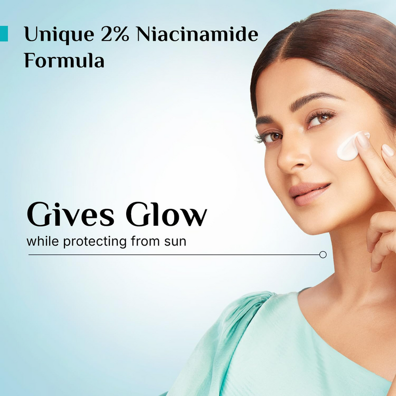 Pilgrim 2% Niacinamide Glow Sunscreen SPF 50 +++ Enhances Glow, Broad spectrum, Non-greasy, No white cast & Prevents Tanning